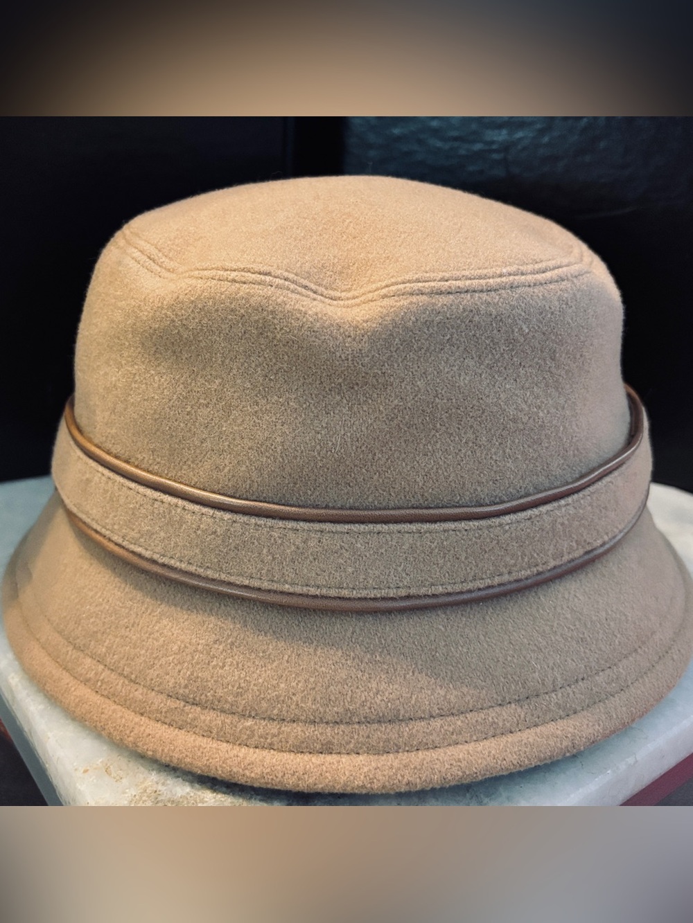 Coach Wool Bucket Hat in Camel with Decorative Turn Lock Band - Picture 7 of 9